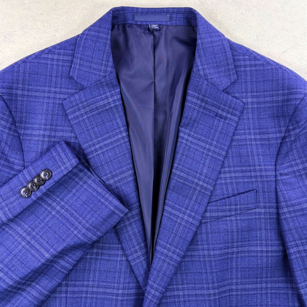 Jos. A. Bank 1905 Tailored Fit Blue Windowpane Plaid Wool Blend Sport Coat 41R